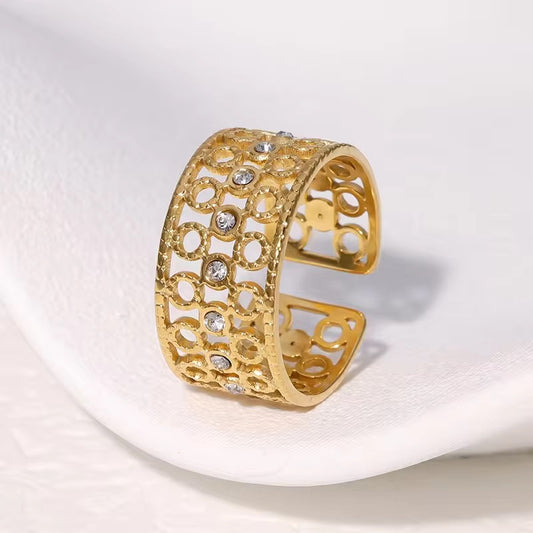 SJ 434 Zircon Vintage Ring Adjustable - 18k Gold PVD plated stainless steel - Anti tarnish - Wholesale