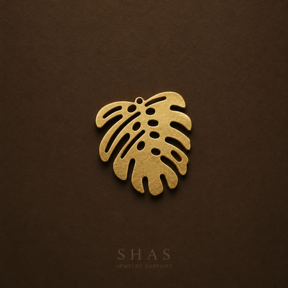 BC01E Monstera Leaf charm ( 1 pc ) Raw Brass