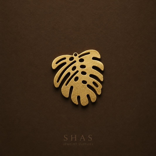 BC01E Monstera Leaf charm ( 1 pc ) Raw Brass