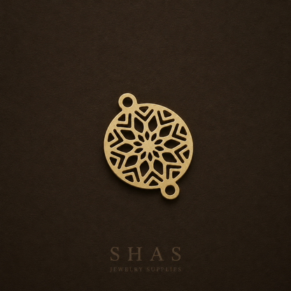 BC01R Round Floral Connector charm ( 1 pc ) Raw Brass