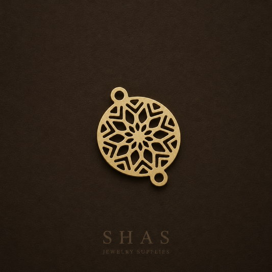BC01R Round Floral Connector charm ( 1 pc ) Raw Brass