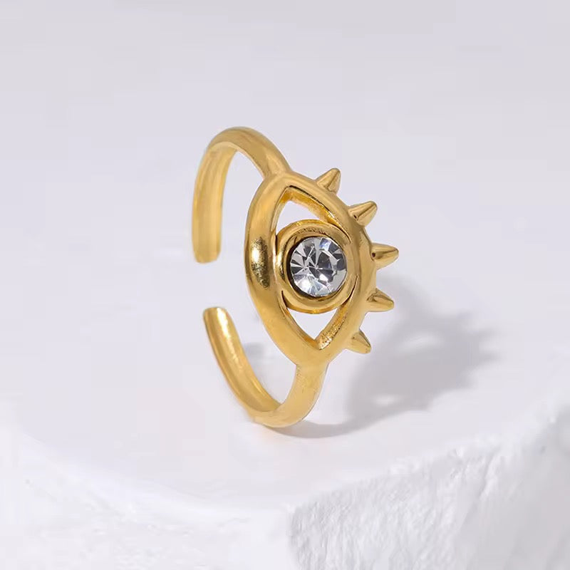SJ 441 Zircon Evil eye Ring Adjustable - 18k Gold PVD plated stainless steel - Anti tarnish - Wholesale