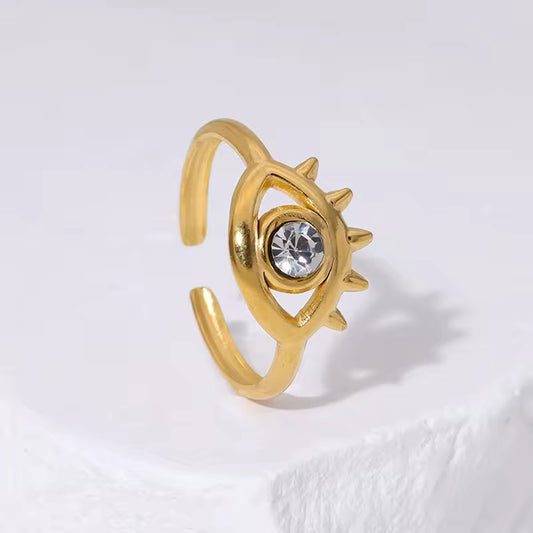 SJ 441 Zircon Evil eye Ring Adjustable - 18k Gold PVD plated stainless steel - Anti tarnish - Wholesale