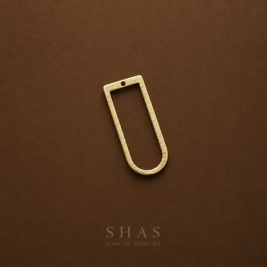 BC01S D Shaped Textured Bezel charm ( 1 pc ) Raw Brass