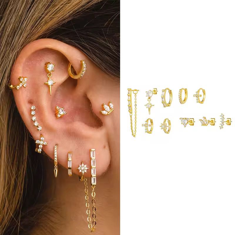 STJ02E Aurora Luxe Gold Ear Stack 10 piece Set 18k gold copper plated