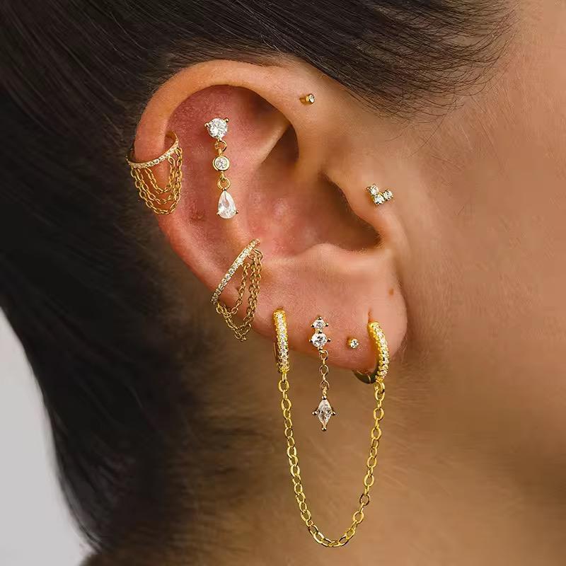 STJ02F  Eterna Chain Gold Ear Cascade 8 piece Set 18k gold copper plated
