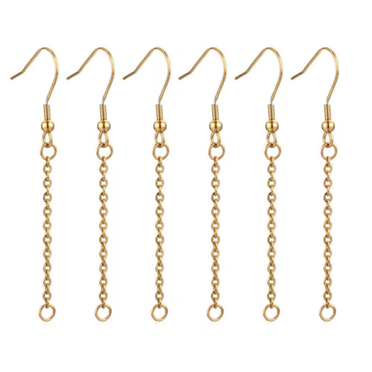 SS 2377 Hooks with drop connector Earring 18k gold plated stainless steel ( 2 pc ) Anti tarnish