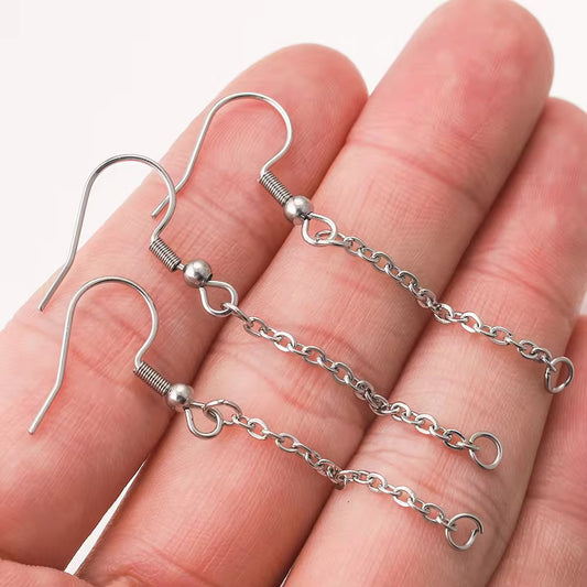 SS 2376 Hooks with drop connector Earring silver plated stainless steel ( 2 pc ) Anti tarnish