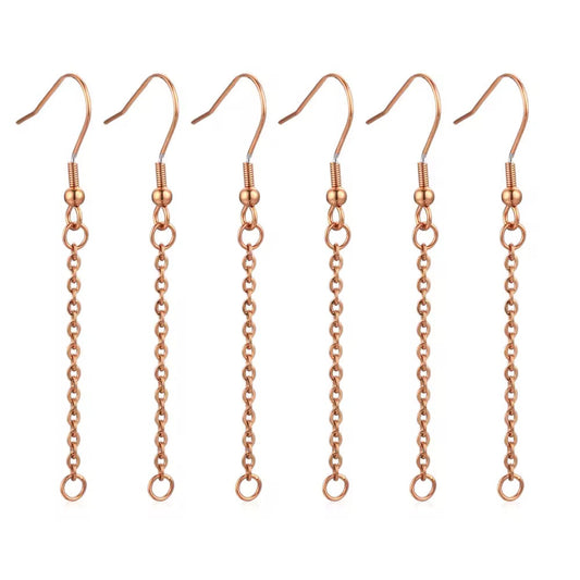 SS 1916 Hooks with drop connector Earring Rose gold plated stainless steel ( 2 pc ) Anti tarnish