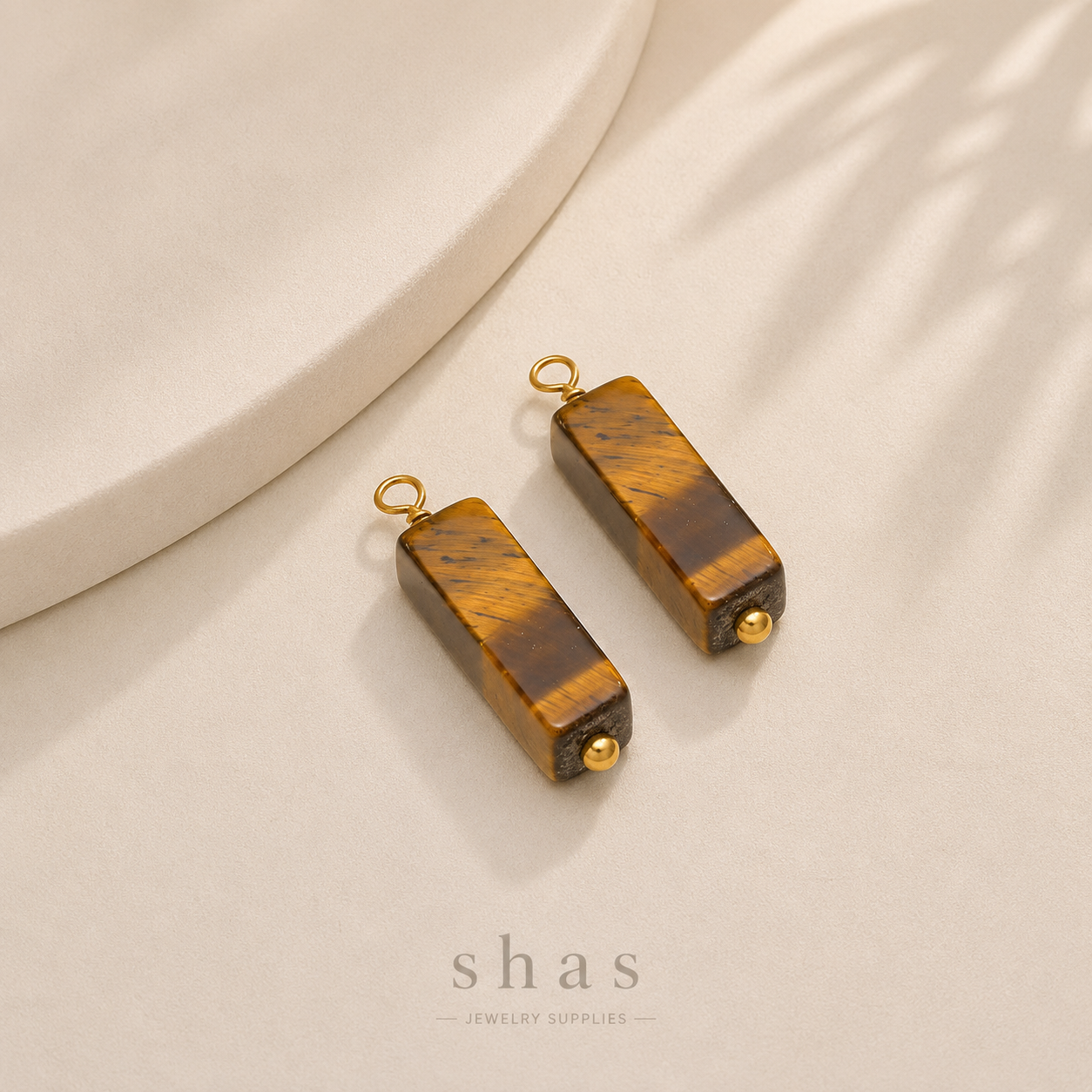 SC17L Tiger Eye Gemstone Rectangle charm ( 1 pc ) 18k Gold PVD