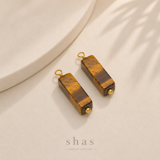 SC17L Tiger Eye Gemstone Rectangle charm ( 1 pc ) 18k Gold PVD
