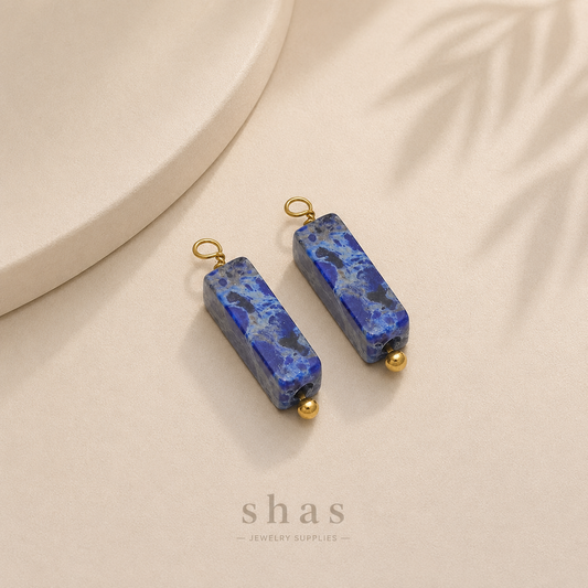 SC17M Lapis Gemstone Rectangle charm ( 1 pc ) 18k Gold PVD