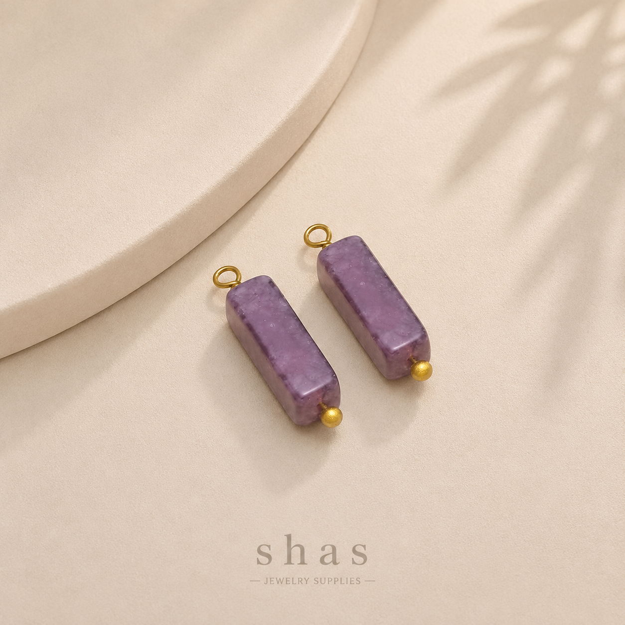 SC17N Amethyst Gemstone Rectangle charm ( 1 pc ) 18k Gold PVD