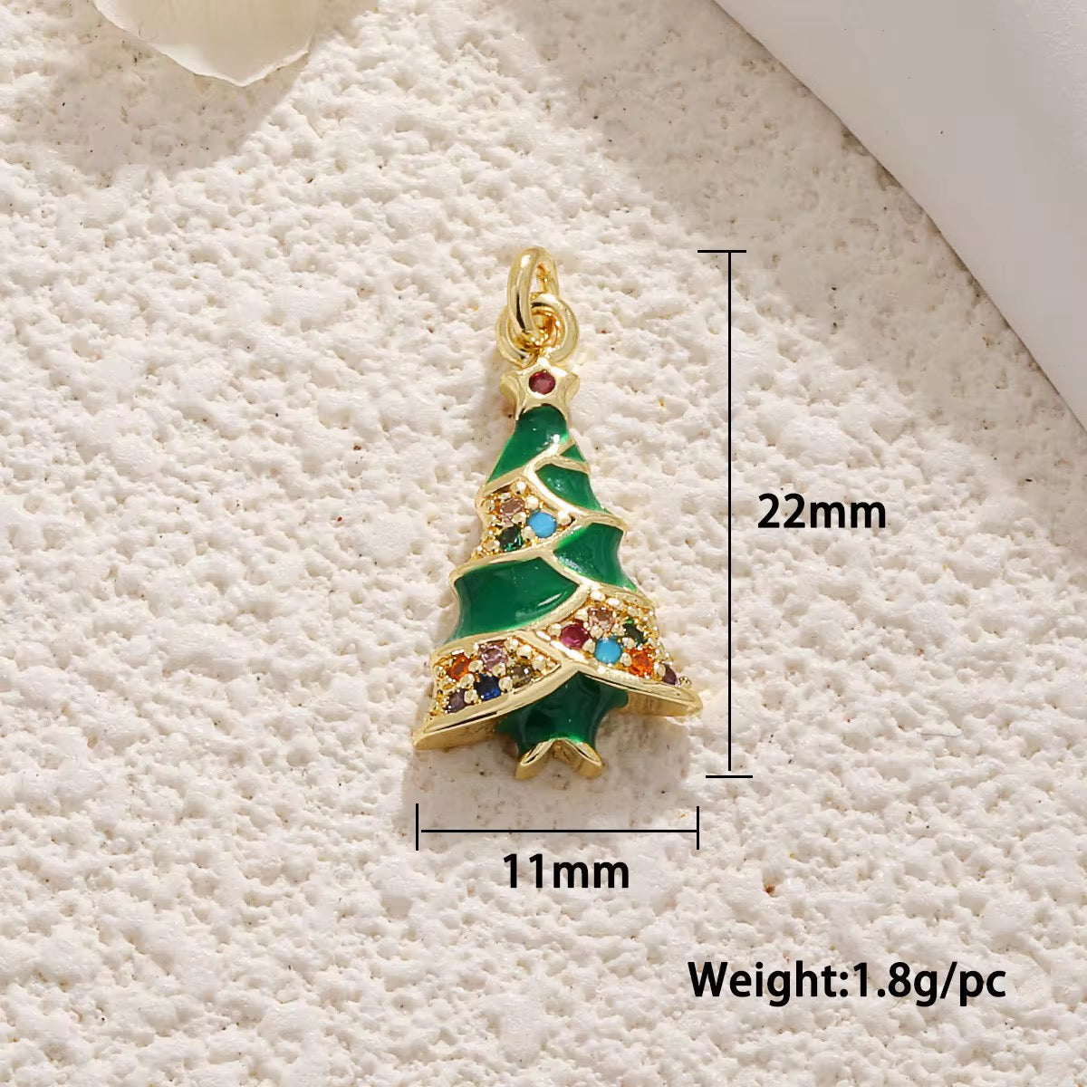 SS 1225 Christmas Tree Zircon charm 18k gold plated ( 1 pc ) Anti tarnish ( 12:21 mm )