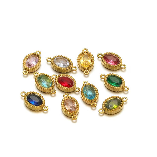 SC17Y Zircon Oval Connector charm ( 1 pc ) 18k Gold PVD