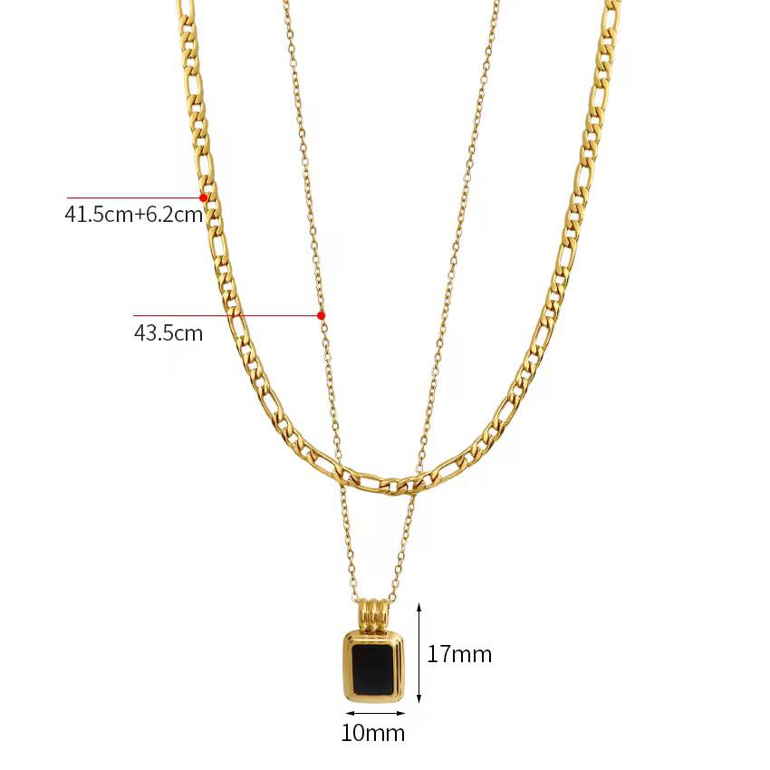 SJ 456- Black square double layer figaro Necklace - 18k Gold PVD plated stainless steel - Anti tarnish