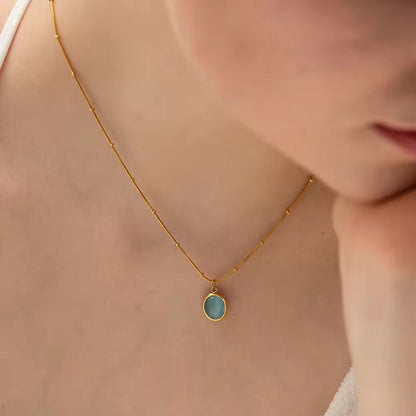 NSJ16D Natural stone oval pendant necklace - 18k Gold PVD plated stainless steel - Anti tarnish