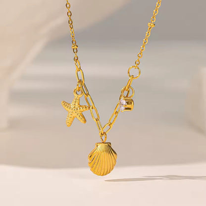 NSJ24E Beach Theme Summer necklace -18k Gold PVD plated 316 stainless steel - Anti tarnish