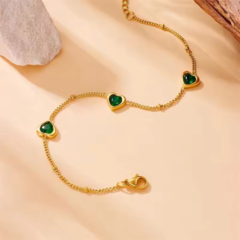 SJ 463- Emerald Heart dainty bracelet -18k Gold PVD plated stainless steel - Anti tarnish