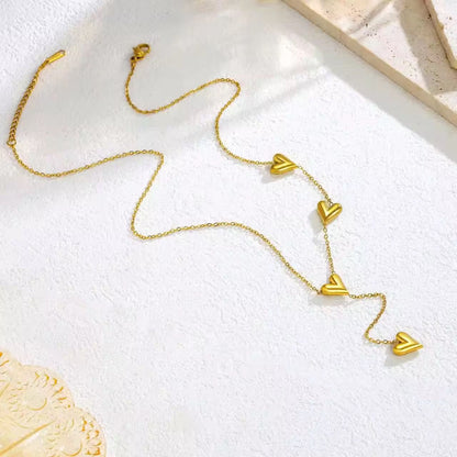 NSJ08D Heart layered drop necklace -18k Gold PVD plated 316 stainless steel - Anti tarnish