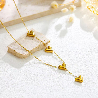 NSJ08D Heart layered drop necklace -18k Gold PVD plated 316 stainless steel - Anti tarnish