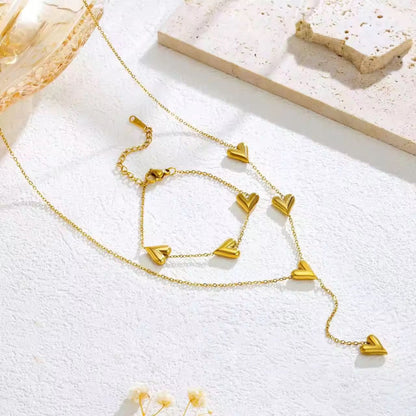 NSJ08D Heart layered drop necklace -18k Gold PVD plated 316 stainless steel - Anti tarnish