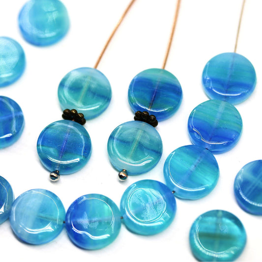 SS 259 Round flat bluish green czech glass bead- per piece