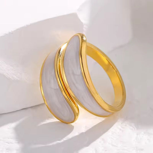 RSJ21F white enamel ring adjustable - 18k Gold PVD plated stainless steel - Anti tarnish