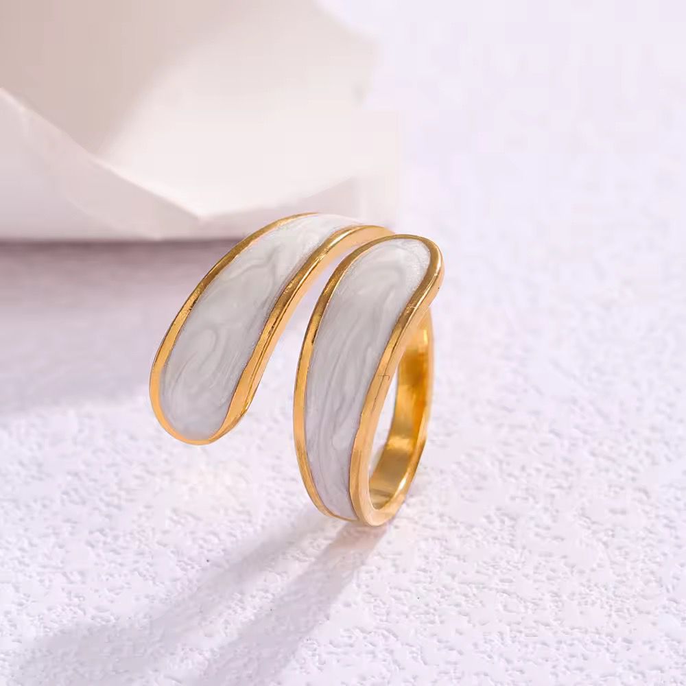 SJ 468-white enamel ring adjustable - 18k Gold PVD plated stainless steel - Anti tarnish