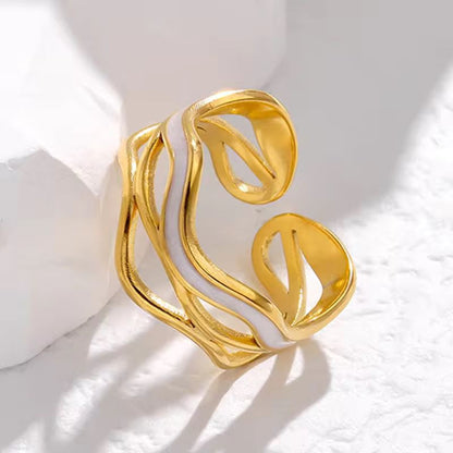 RSJ05A white wavy enamel ring adjustable -18k Gold PVD plated 316 stainless steel - Anti tarnish