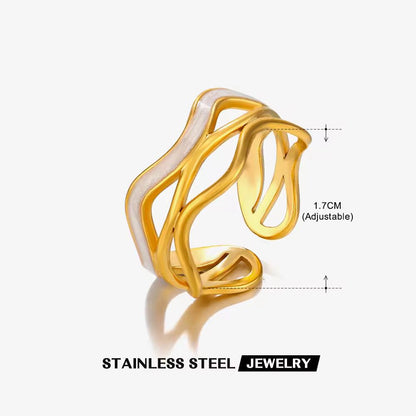 RSJ05A white wavy enamel ring adjustable -18k Gold PVD plated 316 stainless steel - Anti tarnish