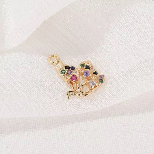 CZ 2612 Butterfly Colourful zircon 14k gold plated charm ( 1 pc ) Anti Tarnish