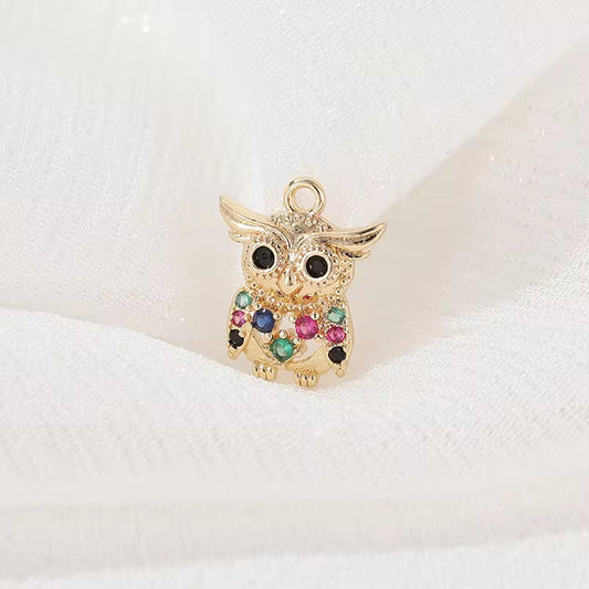 CZ 2613 Owl Colourful zircon 14k gold plated charm ( 1 pc ) Anti Tarnish
