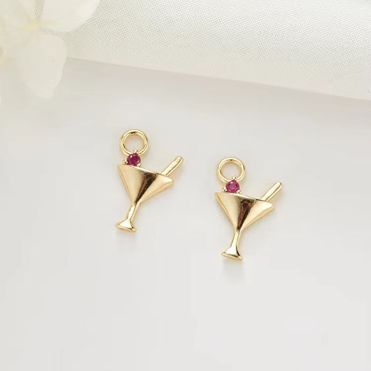 CZ 2616 Wine glass Zircon 14k gold plated charm ( 1 pc ) Anti Tarnish