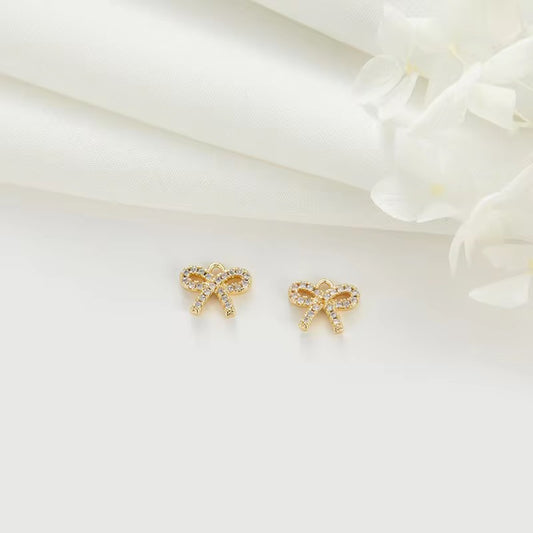 CZ 2618 Tiny Bow Zircon 14k gold plated charm ( 1 pc ) Anti Tarnish