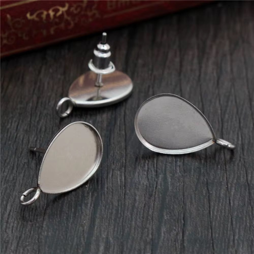 SS 1245 Teardrop Cabochon Stud Silver plated stainless steel ( 2 pc ) Anti tarnish