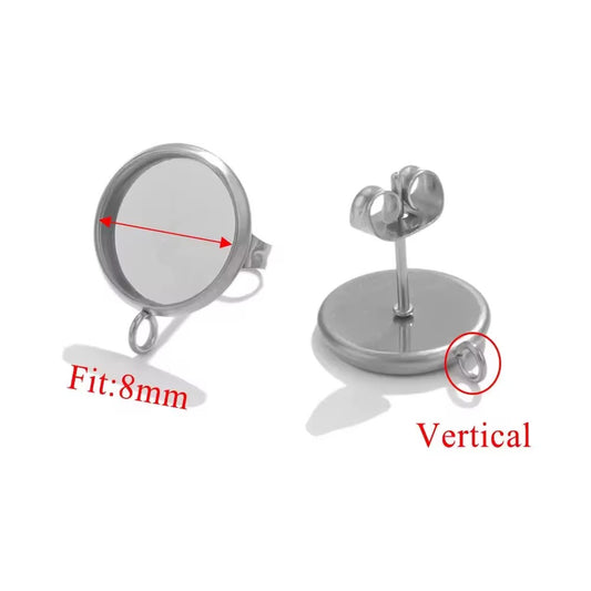 SS 1247 Round Cabochon Stud Silver plated stainless steel ( 2 pc ) Anti tarnish