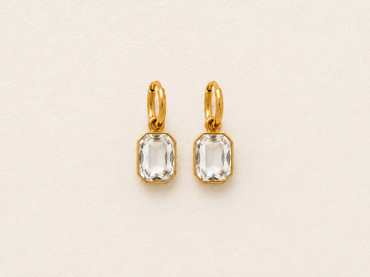ESJ33F Clear Zircon stone earrings - 18k Gold PVD plated