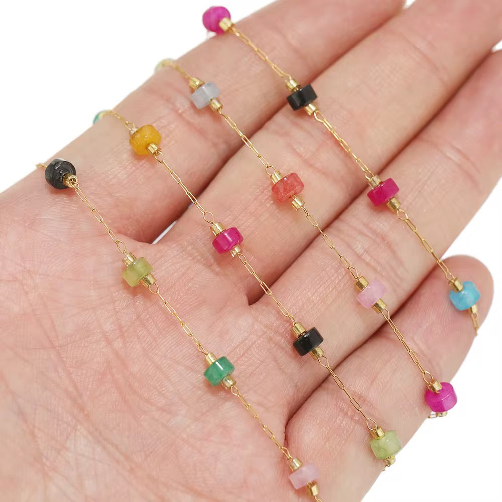 CN 352 Colourful crystal  Handmade 18k gold PVD plated 316 Stainless steel chain ( 1 feet ) Anti tarnish