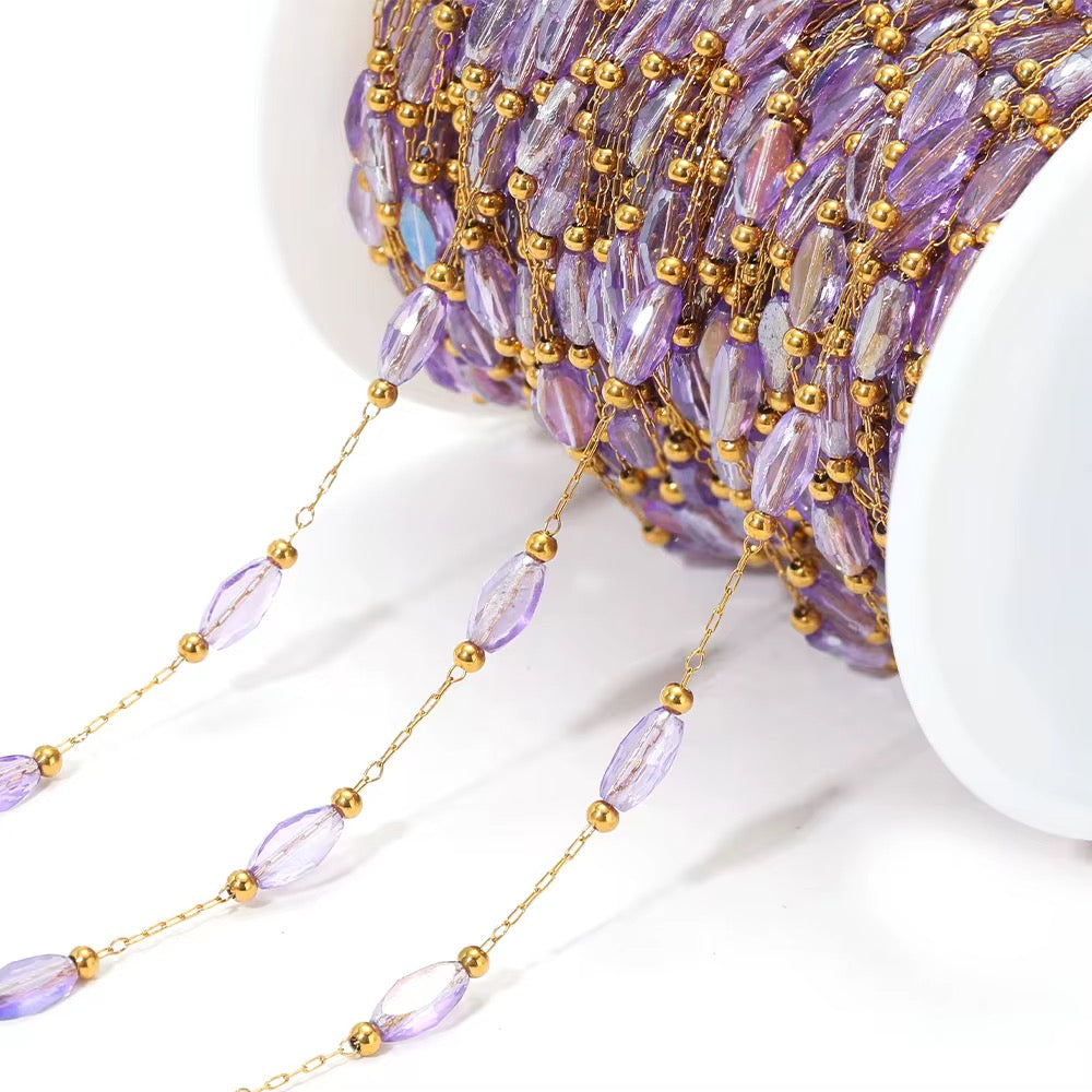 CN 350 Purple crystal  Handmade 18k gold PVD plated 316 Stainless steel chain ( 1 feet ) Anti tarnish