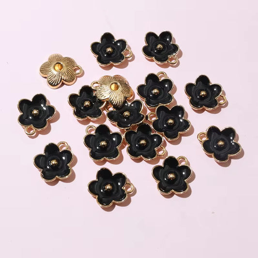 SS 2663 (a) Black Floral Enamel Charm ( 1 pc ) tarnish resistant