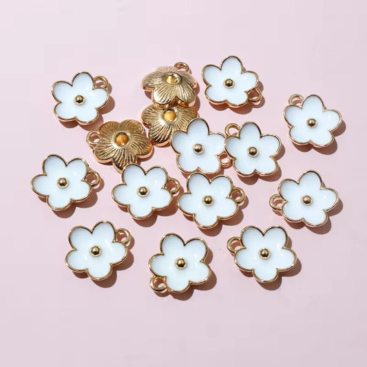 SS 2663 (e) White Floral Enamel Charm ( 1 pc ) tarnish resistant