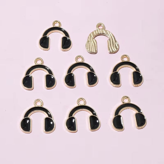 SS 2664 (f) Black HeadPhone Enamel Charm ( 1 pc ) tarnish resistant