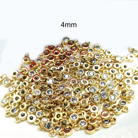 SS 2674 Tiny Zircon Round Charm 18k gold plated ( 1 pc ) Anti tarnish ( 4 mm )