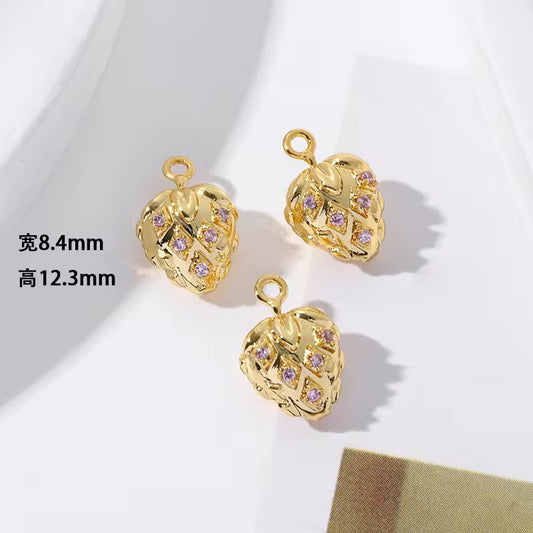SS 2694 Strawberry White zircon 14k gold plated charm ( 1 pc ) - anti tarnish