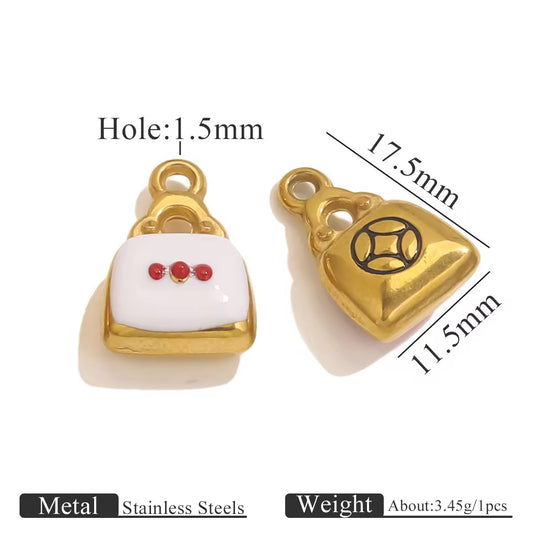 SS 2703 White Bag Vintage charm 18k Gold plated 316 stainless steel ( 1 pc ) Anti tarnish