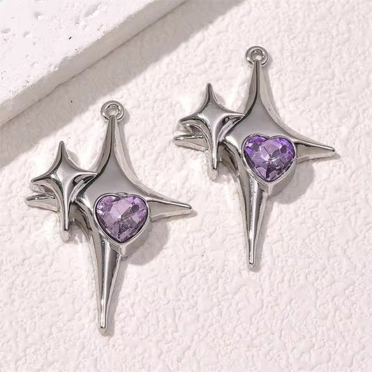 BBB 331 (b) Heart Cross Purple Silver Plated Y2K charm ( 1 pc ) Tarnish Resistant ( 27:45 mm )