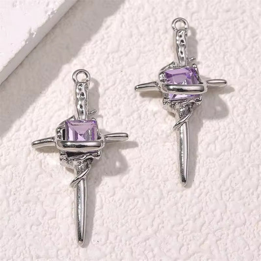 BBB 331 (d) Dagger Purple Silver Plated Y2K charm ( 1 pc ) Tarnish Resistant ( 35:19 mm )