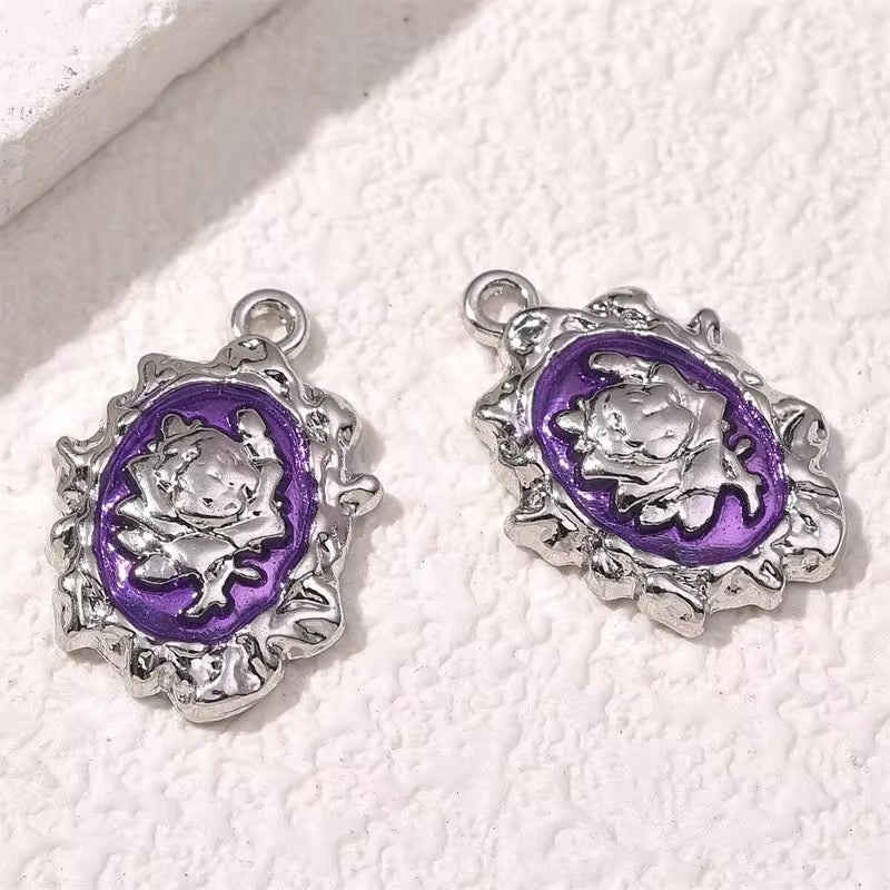 BBB 331 (c) Rose Pendant Purple Silver Plated Y2K charm ( 1 pc ) Tarnish Resistant ( 22:15 mm )