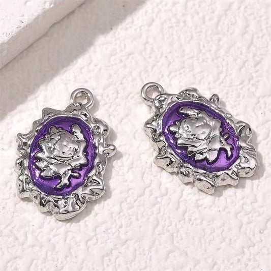 BBB 331 (c) Rose Pendant Purple Silver Plated Y2K charm ( 1 pc ) Tarnish Resistant ( 22:15 mm )